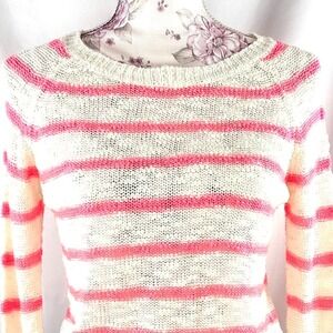 dELiA*s Pink White Cute Striped Knit Sweater Lightweight Pullover XS Valentine's